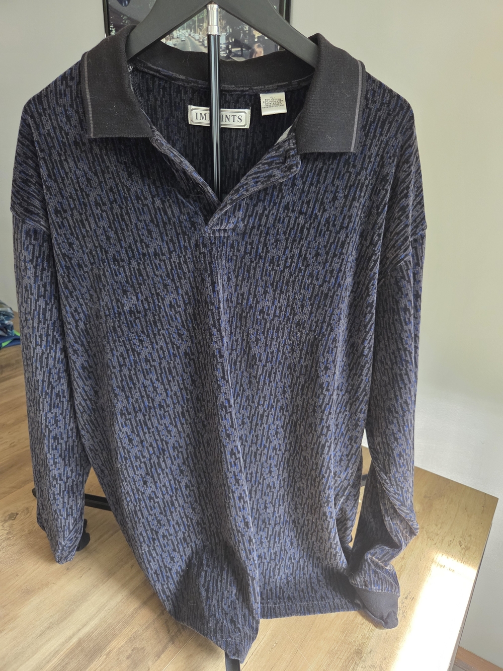 90s Men’s Long-Sleeve Polo Shirt in Navy and Black